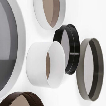 Distinguished Sovet Italia Horizon mirror with lacquered aluminum frame and satin finish in a sophisticated gray tone