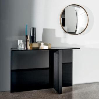 Distinguished Sovet Italia Regolo console crafted in wood with a matte dark finish and integrated drawer