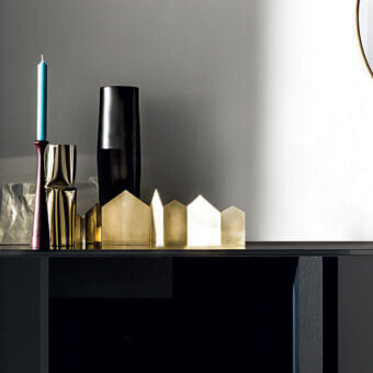Distinguished Sovet Italia Regolo console with rectangular black laminated glass top and smoked glass base crafted in black lacquered laminate