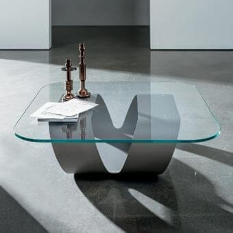 Distinguished Sovet Italia Ring coffee table with gray lacquered metal base and clear extra clear glass tabletop