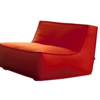 Exceptional Verzelloni Noe lounge chair with vibrant red textile upholstery and black lacquered beech feet