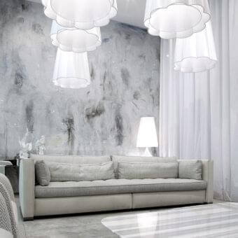 Exceptional Erba Alchimia sofa upholstered in light gray matte textile with a solid wood frame and natural goose feather cushions