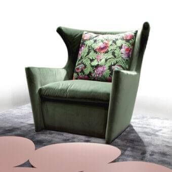 Exceptional Erba Ballaconme lounge chair with deep green velveteen cover and bright chrome steel feet