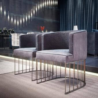 Superior Erba Candy armchair with textured velveteen upholstery and bright chrome-finished metal base