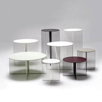 Exceptional LaCividina Accursio side table with a cross-shaped tubular steel base and pale green round tabletop in matte finish