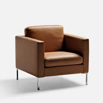 Superior LaCividina Any Time lounge chair with warm brown leather upholstery and polished chrome-plated metal base
