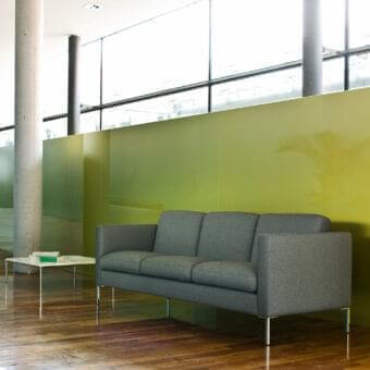 Distinguished LaCividina Any Time sofa with medium gray woven fabric upholstery and chrome-plated metal legs