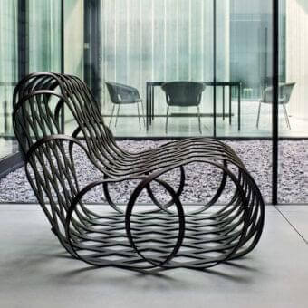 Exceptional LaCividina Aria lounge chair crafted with a steel frame and saddle leather in a dark bronze matte finish