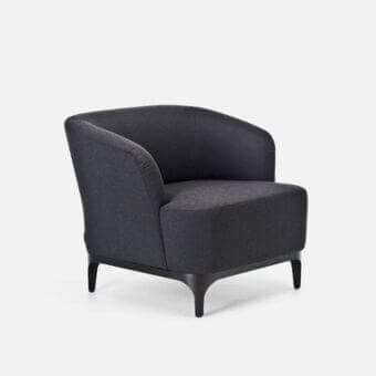 Superior LaCividina Elle lounge chair with dark gray textile upholstery and black painted wood frame