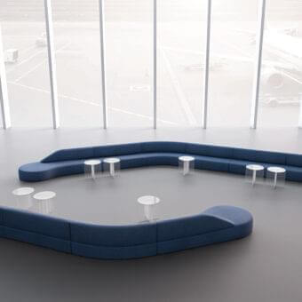 Exceptional LaCividina Guest sectional with expansive curved form and smooth matte deep blue textile upholstery