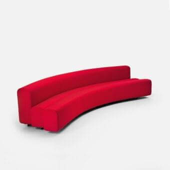 Superior LaCividina Osaka sofa with flowing curves and saturated red stretch fabric upholstery over a steel structure