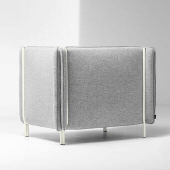 Distinguished LaCividina Pinch lounge chair with light gray woven textile upholstery and slender tubular metal frames