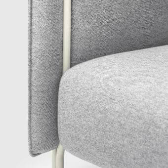 Distinguished LaCividina Pinch lounge chair with light gray woven textile upholstery and slender off-white metal legs