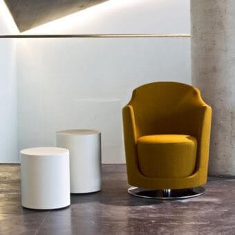 Distinguished LaCividina Scancaro side table crafted in sheet metal with MDF and felt base, boasting a smooth matte white lacquered finish