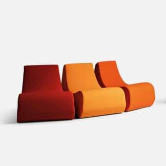 Sophisticated LaCividina Stones lounge chair with gradient orange textiles and a rounded wooden frame built for lasting comfort