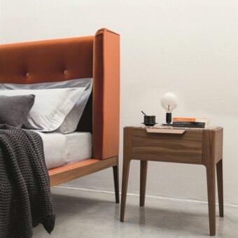 Elegant Porada Ziggy nightstand in canaletta walnut with marble top and satin sheen finish