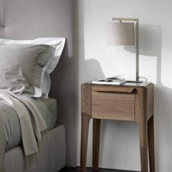 Refined Porada Ziggy nightstand crafted with warm brown solid canaletta walnut and a recessed drawer