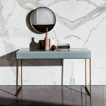 Lavish Sovet Italia Nido console with lustrous lacquered glass tabletop and polished chrome legs