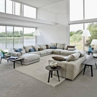 Exceptional Swan Italia Hills sectional with light beige removable fabric and powder-coated metal base exhibiting a low geometric profile