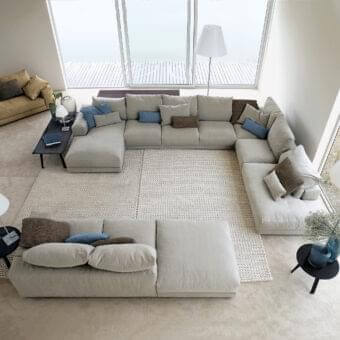 Exceptional Swan Italia Hills sectional with light beige removable fabric upholstery and powder-coated metal feet