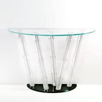 Distinguished Reflex Bamboo console with extra clear glass tabletop and glossy black bamboo-shaped tube supports