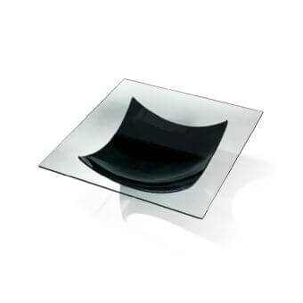 Superior Reflex Vela coffee table with curved black glass element and polished square glass top crafted in Italy with a glossy lacquered finish