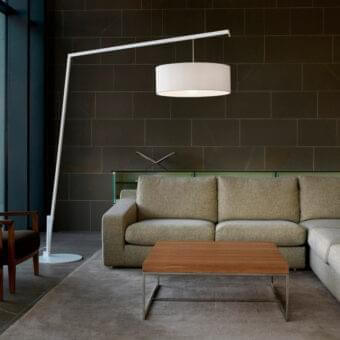 Superior Modo Luce Angelica floor lamp with white painted metal and washable cylindrical lampshade crafted in Italy
