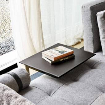 Lavish Swan Italia Daiquiri side table with dark brown hide upholstery and sleek anthracite metal frame