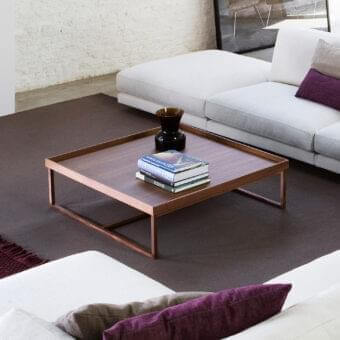 Elegant Swan Italia Match coffee table with Canaletto walnut top and reddish-brown metal frame in satin finish