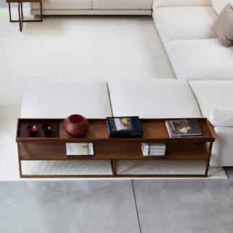Exceptional Swan Italia Match sofa-back/console crafted in Canaletto walnut with a smooth matte medium brown finish
