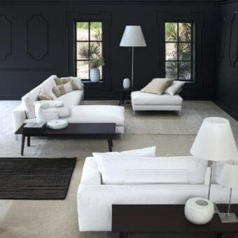 Distinguished Swan Italia Molvedo sectional upholstered in bright white removable fabric with brown-bronze powder-coated metal legs