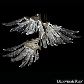 Exceptional Barovier&Toso Angel suspension lamp crafted in clear glass resembling wings with a satin metal structure and integrated light sources