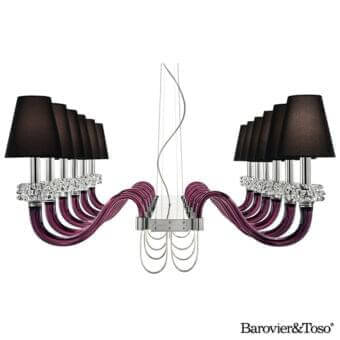 Captivating Barovier&Toso Domo Amsterdam chandelier with curved purple glass arms and reflective chrome built with crystal embellishments