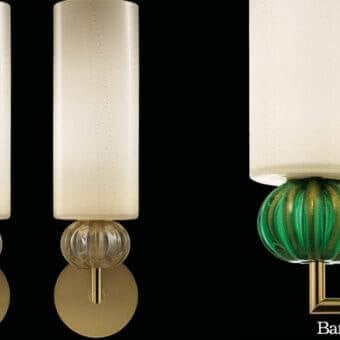 Elegant Barovier&Toso Gallia wall lamp crafted in beige opaline with a glossy gold backplate and clear segmented glass