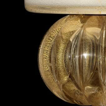 Exceptional Barovier&Toso Gallia wall lamp with a textured golden glass body and opaline speckled diffuser crafted in Italy