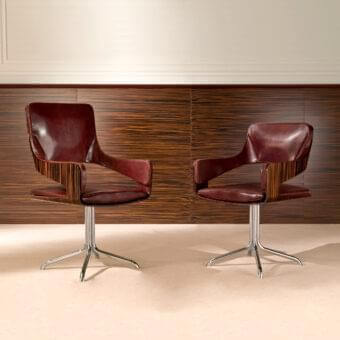 Elegant 4 Mariani Silhouette armchair with burgundy leather upholstery and polished aluminum swivel base