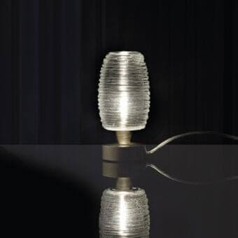 Refined Vistosi Damasco table lamp with handcrafted crystal glass diffuser and sleek satin nickel metal base