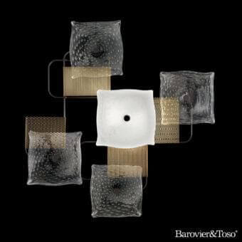 Exceptional Barovier&Toso Alumina wall/ceiling lamp crafted in opaque white and textured bubbled glass with woven golden-toned metallic mesh