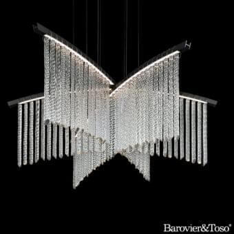 Distinguished Barovier&Toso Palmyra suspension lamp with twisted glass fiber elements and dark anodized steel construction