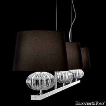 Distinguished Barovier&Toso Matrioska suspension lamp with black shades and ribbed clear glass elements in polished chrome-plated steel