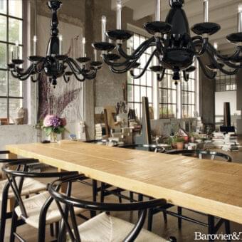 Superior Barovier&Toso Palladiano chandelier crafted in glossy black glass with silver-toned accents and curved arms