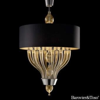 Superior Barovier&Toso Pandora suspension lamp with arms of Venetian crystal and black textile lampshade exhibiting a golden interior
