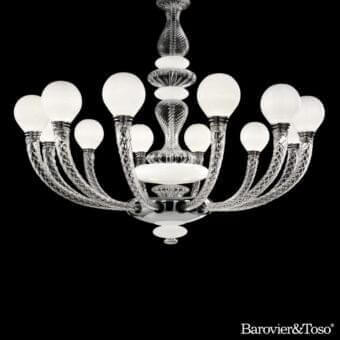 Distinguished Barovier&Toso Pigalle chandelier crafted in glass and metal with a shiny reflective finish and white diffusers