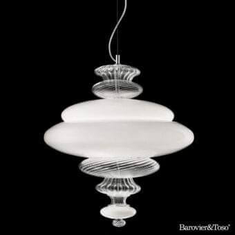 Superior Barovier&Toso Pigalle suspension lamp crafted in polished chromed metal with translucent milky white crystal glass