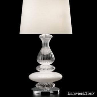 Superior Barovier&Toso Pigalle table lamp with opaque white and clear textured glass body and polished chrome base