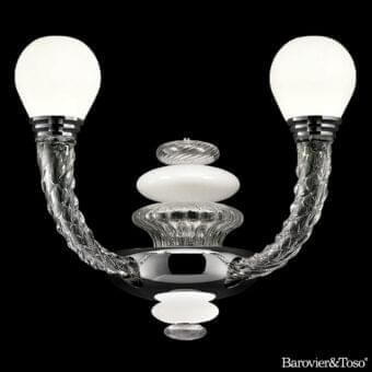 Elegant Barovier&Toso Pigalle Wall Lamp with sinuous twisted clear textured glass and polished silver-tone metal accents