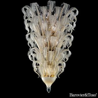Exquisite Barovier&Toso Piume suspension lamp with cascading transparent glass elements and warm golden tone metal core