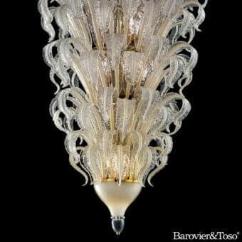 Exclusive Barovier&Toso Piume suspension lamp crafted in Italy with layered tiers of off-white translucent glass radiating light