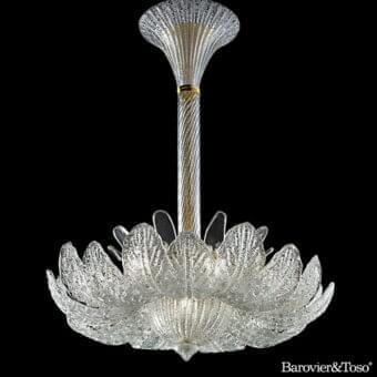 Exceptional Barovier&Toso Rex suspension lamp with floral-inspired form crafted in textured clear glass and graceful twisted column