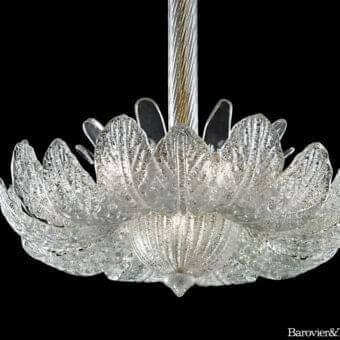 Distinguished Barovier&Toso Rex suspension lamp with numerous clear textured glass petals and twisted glass stem